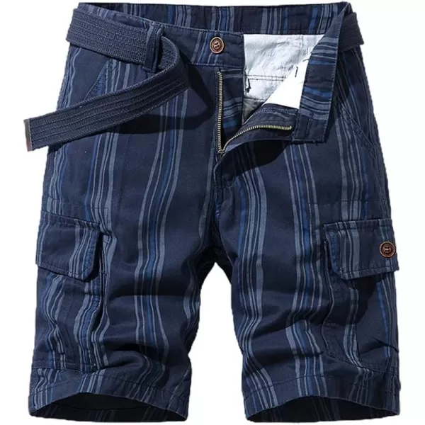 chouyatou Mens Casual Vertical Stripe Print 6 Pocket Gentle Summer Cargo ShortsDark Blue