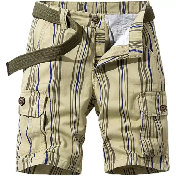 chouyatou Mens Casual Vertical Stripe Print 6 Pocket Gentle Summer Cargo ShortsKhaki
