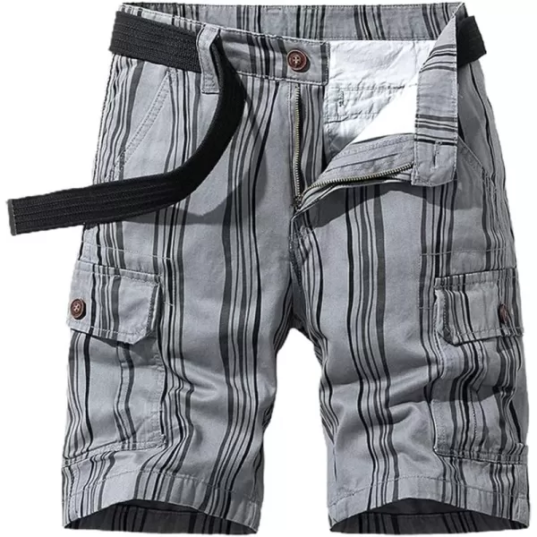 chouyatou Mens Casual Vertical Stripe Print 6 Pocket Gentle Summer Cargo ShortsLight Grey