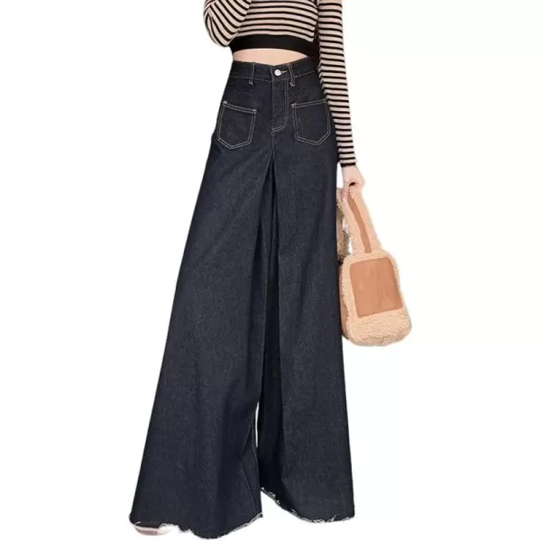chouyatou Womens Baggy High Waisted Jeans Y2K Flared Wide Leg Jeans Palazzo Denim PantsBlack