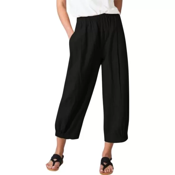 chouyatou Womens Elastic High Waisted Cotton Linen Pants Wide Leg Summer Casual Pants Cropped TrousersBlack