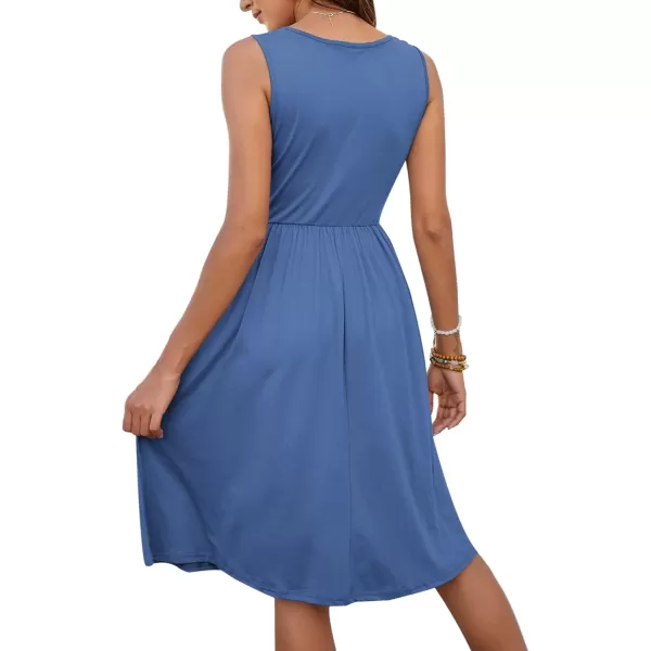 MOLERANI Women Summer Dresses Sleeveless Casual Loose Swing Button Down Midi Dress with Pockets01beja Blue