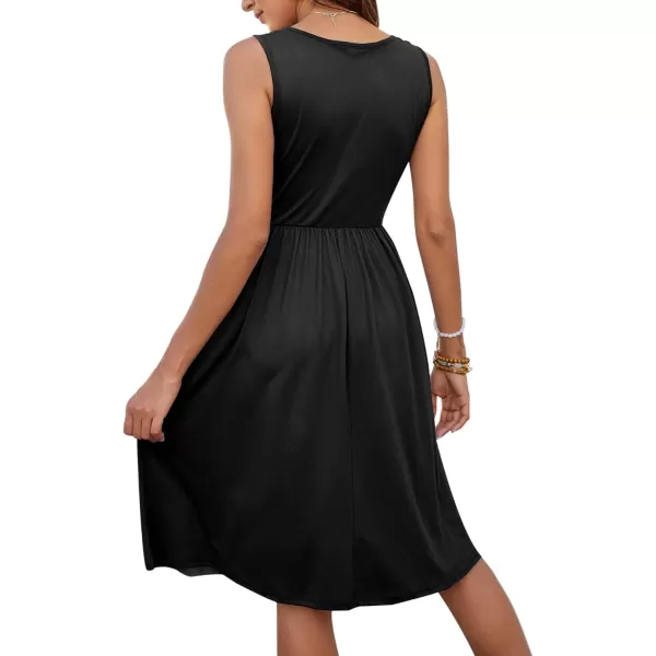 MOLERANI Women Summer Dresses Sleeveless Casual Loose Swing Button Down Midi Dress with Pockets01black
