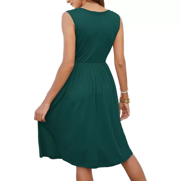 MOLERANI Women Summer Dresses Sleeveless Casual Loose Swing Button Down Midi Dress with Pockets01dark Green