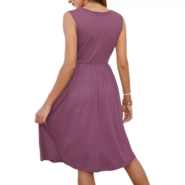 MOLERANI Women Summer Dresses Sleeveless Casual Loose Swing Button Down Midi Dress with Pockets01mauve