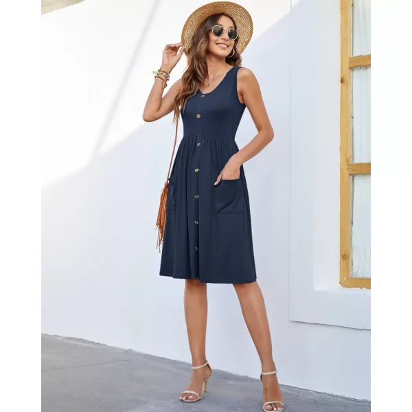 MOLERANI Women Summer Dresses Sleeveless Casual Loose Swing Button Down Midi Dress with Pockets01navy Blue