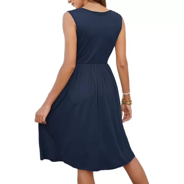 MOLERANI Women Summer Dresses Sleeveless Casual Loose Swing Button Down Midi Dress with Pockets01navy Blue