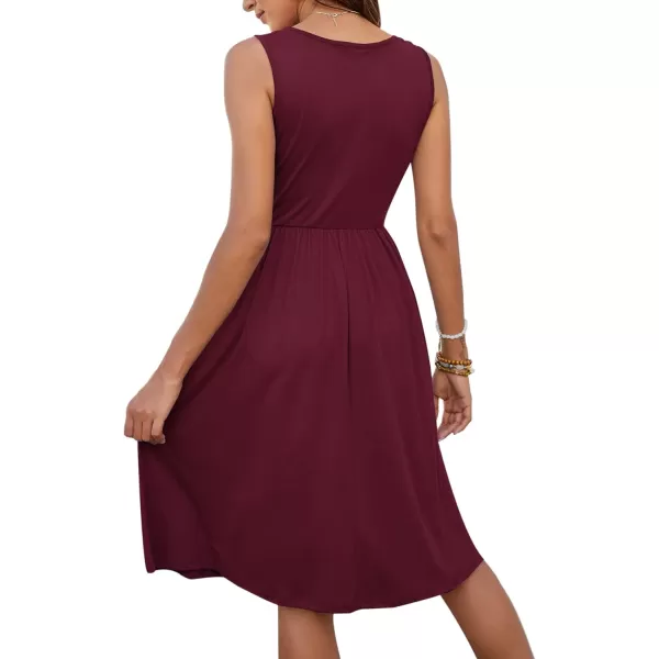 MOLERANI Women Summer Dresses Sleeveless Casual Loose Swing Button Down Midi Dress with Pockets01wine Red