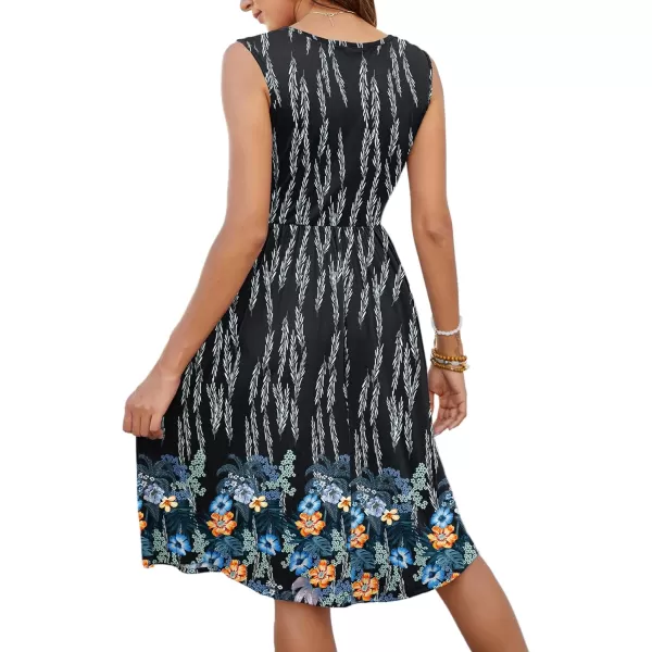 MOLERANI Women Summer Dresses Sleeveless Casual Loose Swing Button Down Midi Dress with Pockets02black Blue Flower