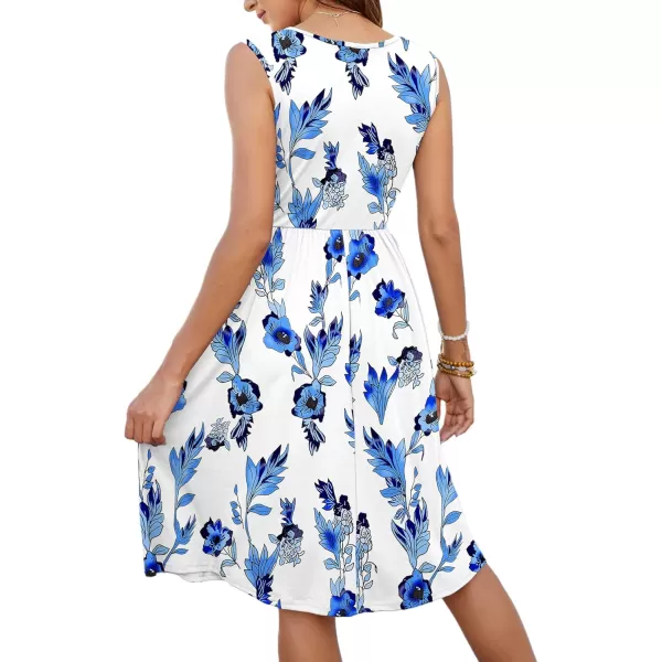 MOLERANI Women Summer Dresses Sleeveless Casual Loose Swing Button Down Midi Dress with Pockets02blue White