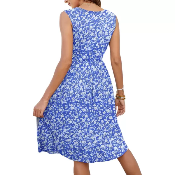 MOLERANI Women Summer Dresses Sleeveless Casual Loose Swing Button Down Midi Dress with Pockets02blue White Flower