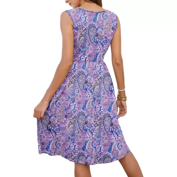 MOLERANI Women Summer Dresses Sleeveless Casual Loose Swing Button Down Midi Dress with Pockets02boho Floral Purple