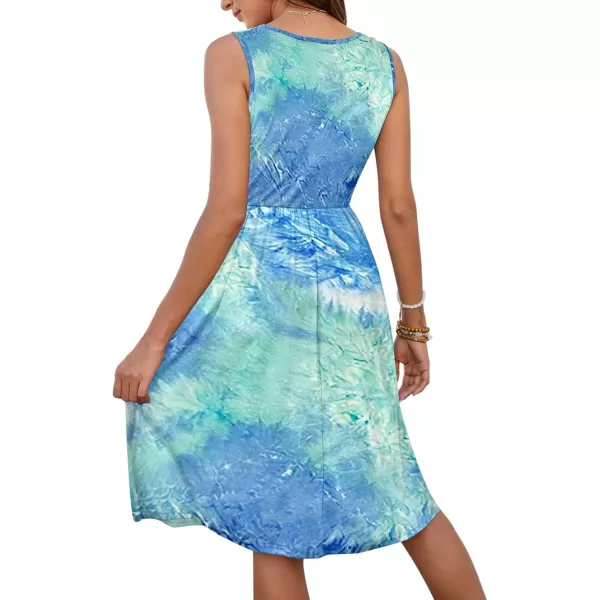 MOLERANI Women Summer Dresses Sleeveless Casual Loose Swing Button Down Midi Dress with Pockets02dyed Blue Green White