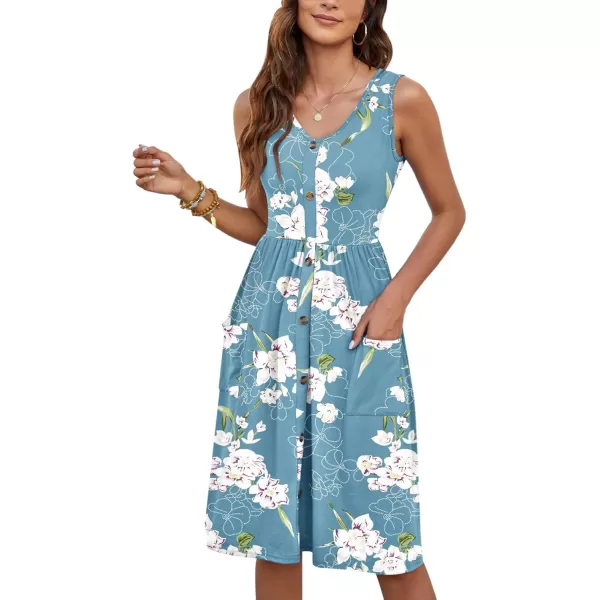MOLERANI Women Summer Dresses Sleeveless Casual Loose Swing Button Down Midi Dress with Pockets02floral Light Blue