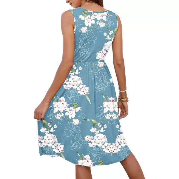 MOLERANI Women Summer Dresses Sleeveless Casual Loose Swing Button Down Midi Dress with Pockets02floral Light Blue
