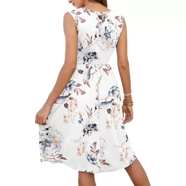 MOLERANI Women Summer Dresses Sleeveless Casual Loose Swing Button Down Midi Dress with Pockets02floral White