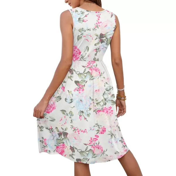 MOLERANI Women Summer Dresses Sleeveless Casual Loose Swing Button Down Midi Dress with Pockets02floral White Rose