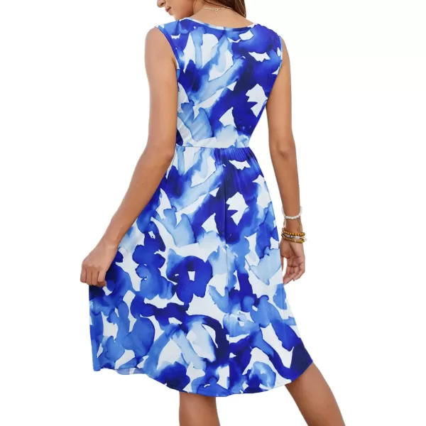 MOLERANI Women Summer Dresses Sleeveless Casual Loose Swing Button Down Midi Dress with Pockets02ink Blue