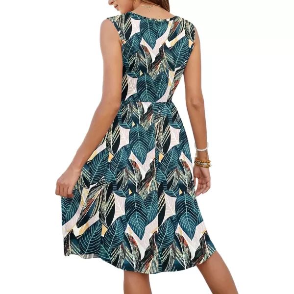 MOLERANI Women Summer Dresses Sleeveless Casual Loose Swing Button Down Midi Dress with Pockets02leaf Print