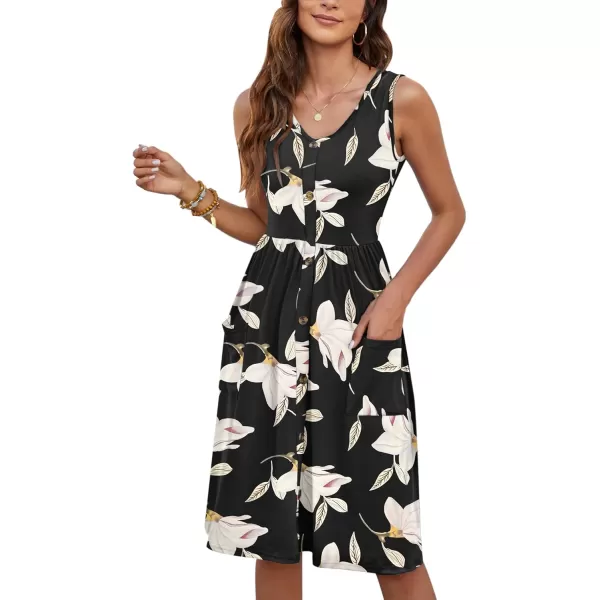 MOLERANI Women Summer Dresses Sleeveless Casual Loose Swing Button Down Midi Dress with Pockets02morning Glory
