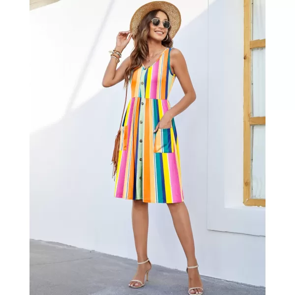 MOLERANI Women Summer Dresses Sleeveless Casual Loose Swing Button Down Midi Dress with Pockets02multicolor Stripes