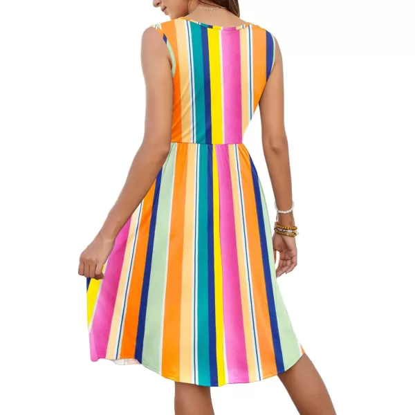 MOLERANI Women Summer Dresses Sleeveless Casual Loose Swing Button Down Midi Dress with Pockets02multicolor Stripes