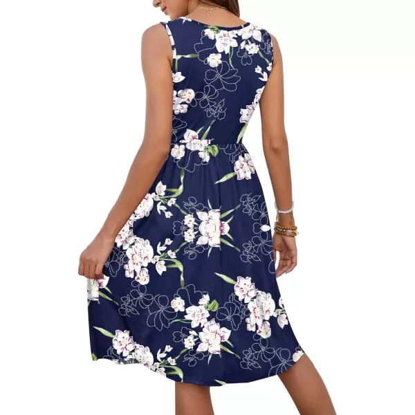 MOLERANI Women Summer Dresses Sleeveless Casual Loose Swing Button Down Midi Dress with Pockets02navy Blue Flower