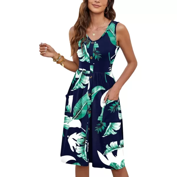 MOLERANI Women Summer Dresses Sleeveless Casual Loose Swing Button Down Midi Dress with Pockets02print Blue