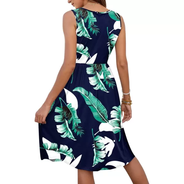 MOLERANI Women Summer Dresses Sleeveless Casual Loose Swing Button Down Midi Dress with Pockets02print Blue