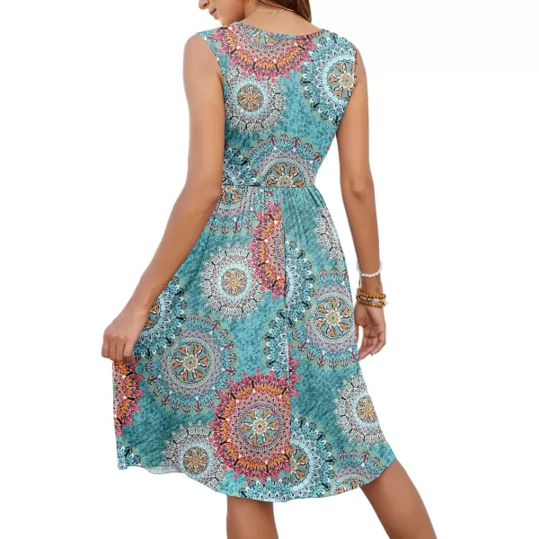 MOLERANI Women Summer Dresses Sleeveless Casual Loose Swing Button Down Midi Dress with Pockets02print Green