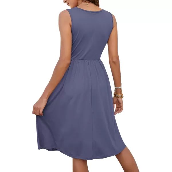 MOLERANI Women Summer Dresses Sleeveless Casual Loose Swing Button Down Midi Dress with Pockets02purple Gray