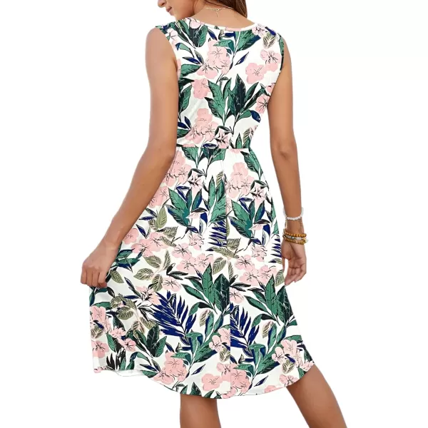 MOLERANI Women Summer Dresses Sleeveless Casual Loose Swing Button Down Midi Dress with Pockets02white Pink Flowers
