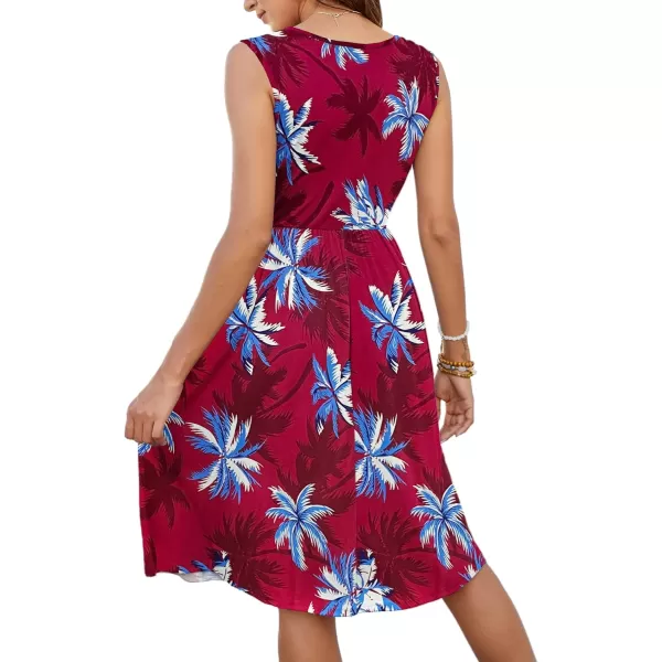 MOLERANI Women Summer Dresses Sleeveless Casual Loose Swing Button Down Midi Dress with Pockets02wine Coconut Tree
