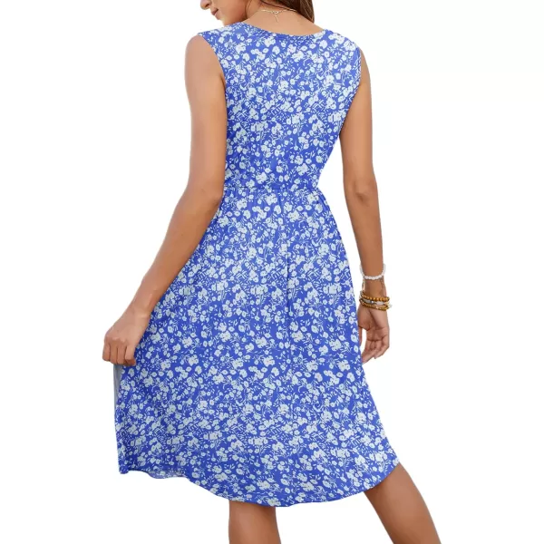 MOLERANI Women Summer Dresses Sleeveless Casual Loose Swing Button Down Midi Dress with Pockets05blue White Flower