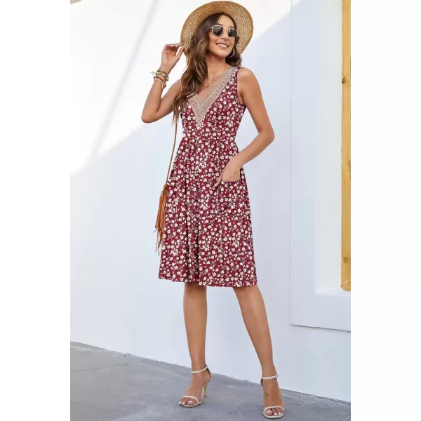 MOLERANI Women Summer Dresses Sleeveless Casual Loose Swing Button Down Midi Dress with Pockets05red Flower