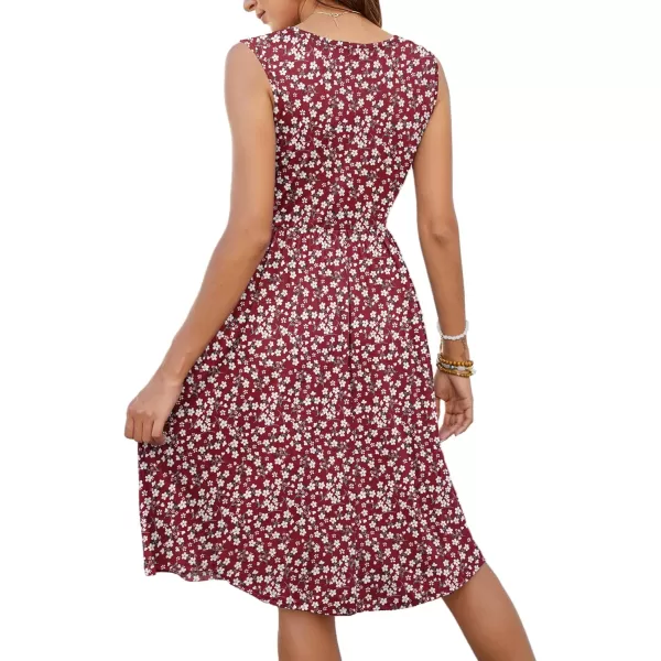 MOLERANI Women Summer Dresses Sleeveless Casual Loose Swing Button Down Midi Dress with Pockets05red Flower