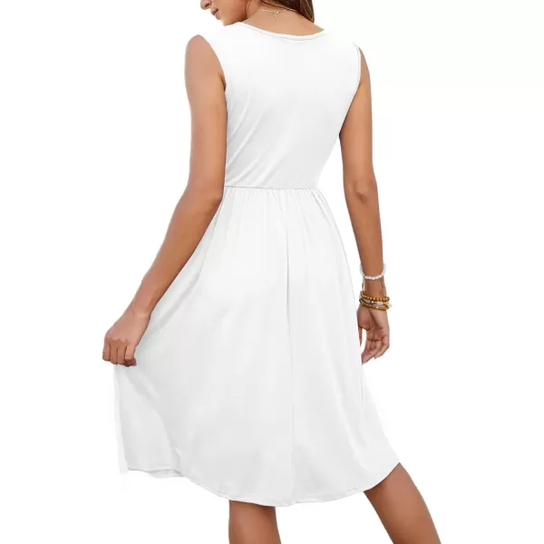 MOLERANI Women Summer Dresses Sleeveless Casual Loose Swing Button Down Midi Dress with Pockets05white