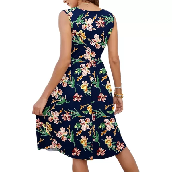 MOLERANI Women Summer Dresses Sleeveless Casual Loose Swing Button Down Midi Dress with PocketsNavy Blue Pink Iris