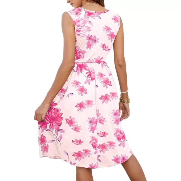 MOLERANI Women Summer Dresses Sleeveless Casual Loose Swing Button Down Midi Dress with PocketsPink Flower