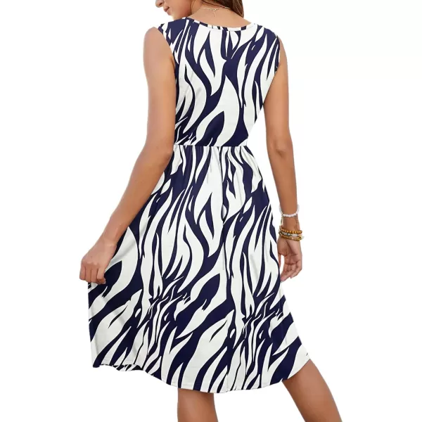 MOLERANI Women Summer Dresses Sleeveless Casual Loose Swing Button Down Midi Dress with PocketsPrint Navy White