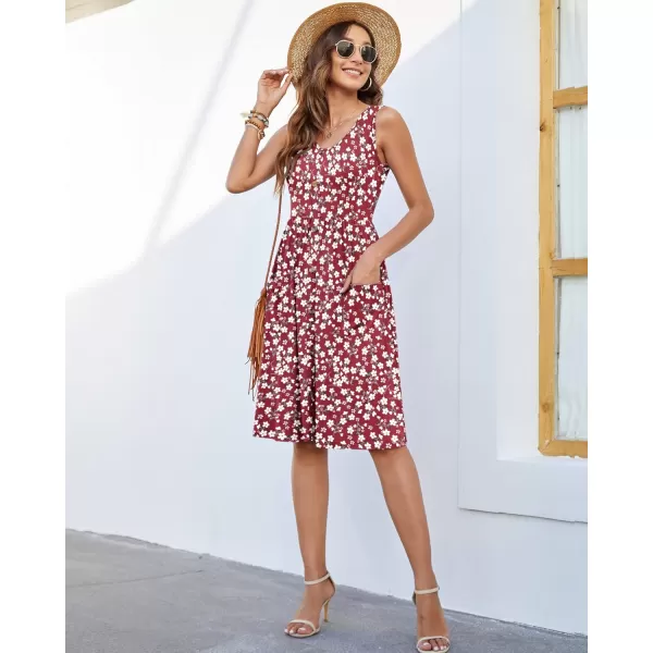 MOLERANI Women Summer Dresses Sleeveless Casual Loose Swing Button Down Midi Dress with PocketsRed Flower