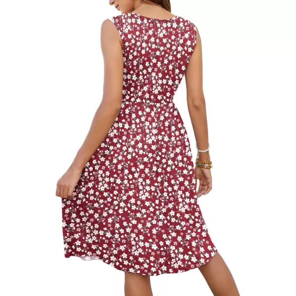 MOLERANI Women Summer Dresses Sleeveless Casual Loose Swing Button Down Midi Dress with PocketsRed Flower