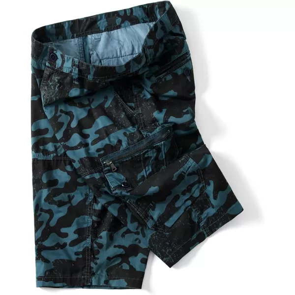 chouyatou Mens Active Straight Leg Camouflage Print Summer Outdoor Cargo ShortsBlue