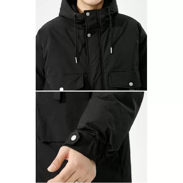 chouyatou Mens Outdoor Hooded Down Puffer Jacket Casual Big Pocket Parka Winter JacketsBlack