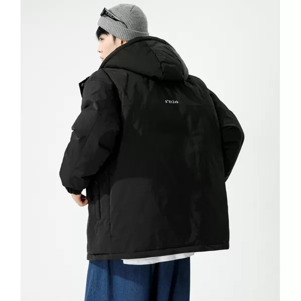 chouyatou Mens Outdoor Hooded Down Puffer Jacket Casual Big Pocket Parka Winter JacketsBlack