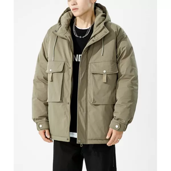 chouyatou Mens Outdoor Hooded Down Puffer Jacket Casual Big Pocket Parka Winter JacketsGreen