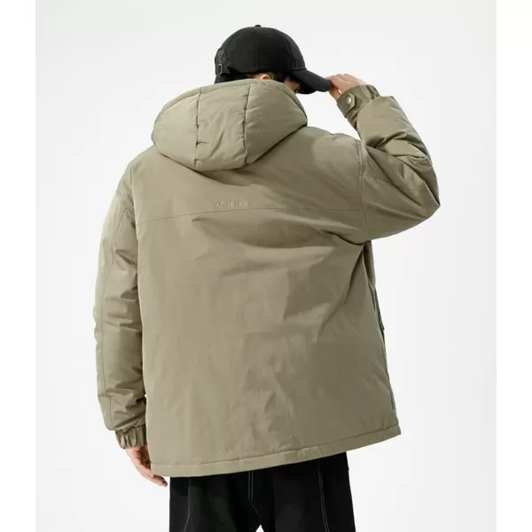 chouyatou Mens Outdoor Hooded Down Puffer Jacket Casual Big Pocket Parka Winter JacketsGreen
