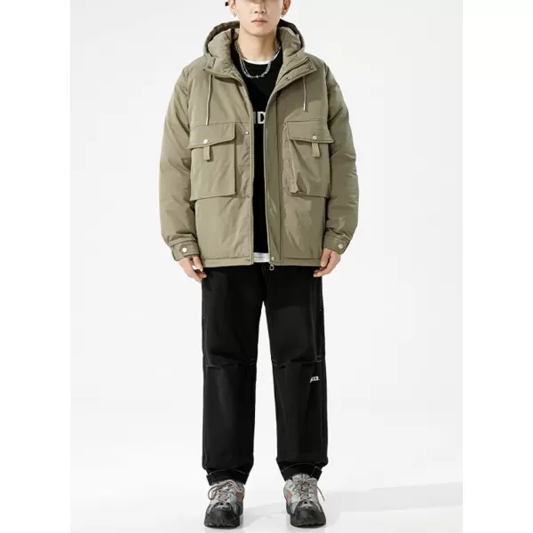 chouyatou Mens Outdoor Hooded Down Puffer Jacket Casual Big Pocket Parka Winter JacketsGreen