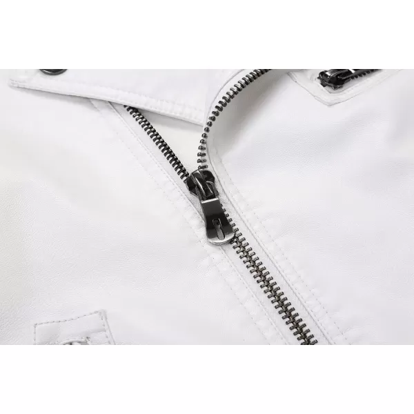 chouyatou Mens Vintage Asymmetric Zip Lightweight Faux Leather Biker JacketWhite