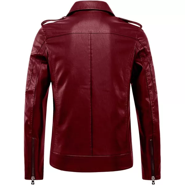 chouyatou Mens Vintage Asymmetric Zip Lightweight Faux Leather Biker JacketWine Red